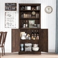thumbnail image 2 of 71" Tall Farmhouse Kitchen Pantry with Adjustable Shelves, 5 Layers Pantry Storage Cabinet with 2 Barn Doors&Load-Bearing Steel Pipe for Kitchen, Dining Room, Living Room, Brown, 2 of 15