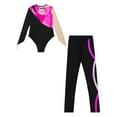 thumbnail image 4 of iEFiEL Kids Girls Gymnastics Dance Outfit Long Sleeve Metallic Contrast Leotard with Striped Pants Ice Skating Outfit Hot Pink 10, 4 of 5