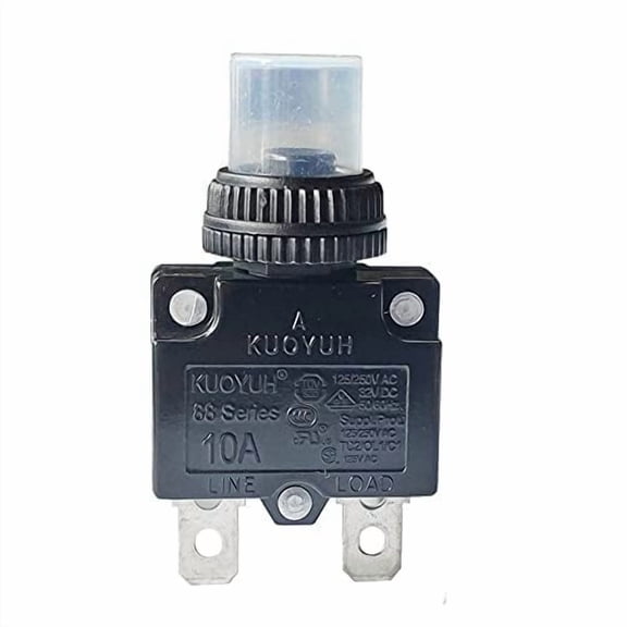 KUOYUH USA 3-12 Amps 88 Series Quick Connect Terminals Push-To-Reset Thermal Circuit Breaker with Transparent Waterproof Button Dust Cover (1-Pack) (10A)