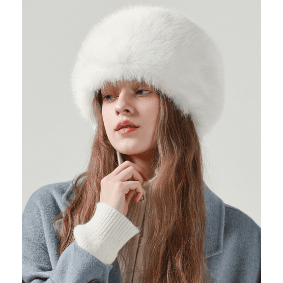 Winter Faux Fur Hat for Women Girls, Cossack Russian Style Hat, Ladies Ushanka Fuzzy Furry Hat Warm Fluffy Bucket Hat