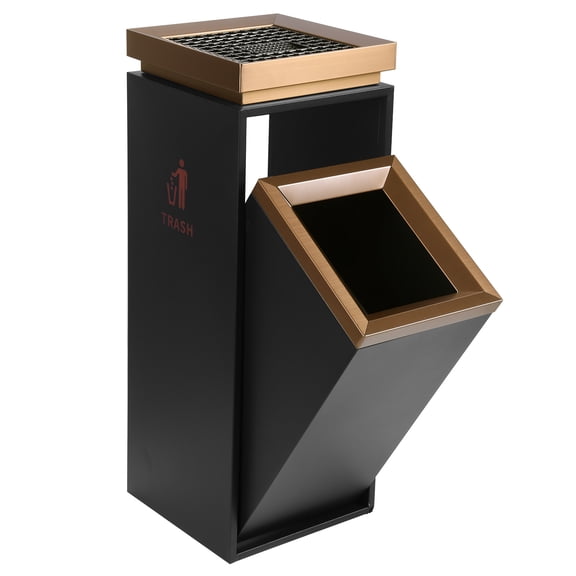 Qiyester Commercial Outdoor Trash Can with Ashtray/lid Commercial Waste Bin Container Trash Receptacle with Removable Inner Bucket for Park Garden Public Spaces 29.53x11.02x11.02in (Black)