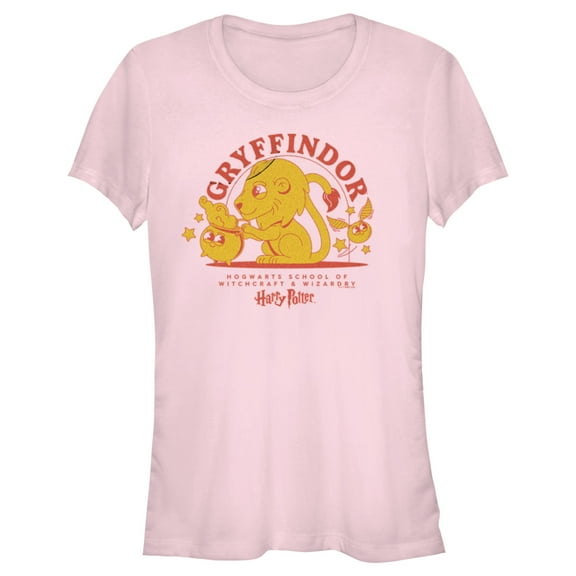 Junior's Harry Potter Cute Gryffindor Lion  Graphic Tee Light Pink Small