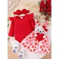 thumbnail image 3 of Suealasg Toddler Girls Valentines Day Outfits 3M 6M 9M 12M 18M Infant Girls Long Sleeve Romper +Bear Print Suspender Skirts +Headband 3Piece Casual Spring Clothing for Baby Girls, 3 of 9