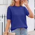 thumbnail image 5 of Dwellite Women's Spring Summer Lightweight Short Sleeve Trendy Business Casual Knit Tops Pullover Sweaters Blue M, 5 of 6