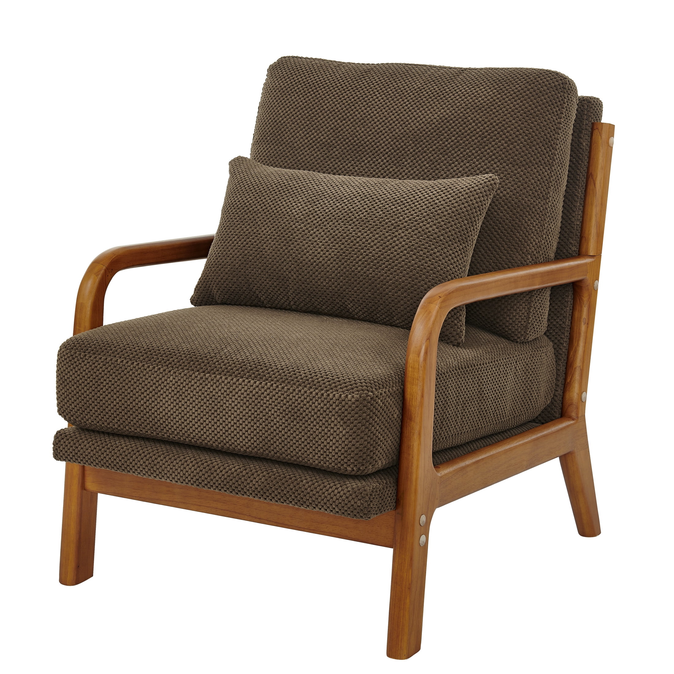 Noble House Mid-Century Modern Lounge Chair, Upholstered Accent Armchair with Solid Wood Frame, Coffee