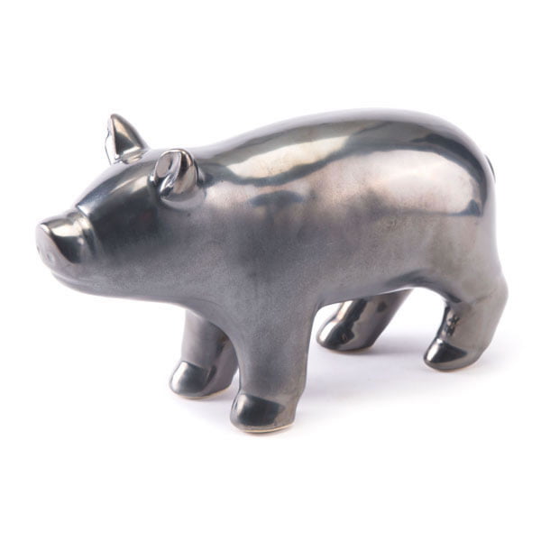 New ~ Ceramic Pig Shape ~ Metallic Silver 
