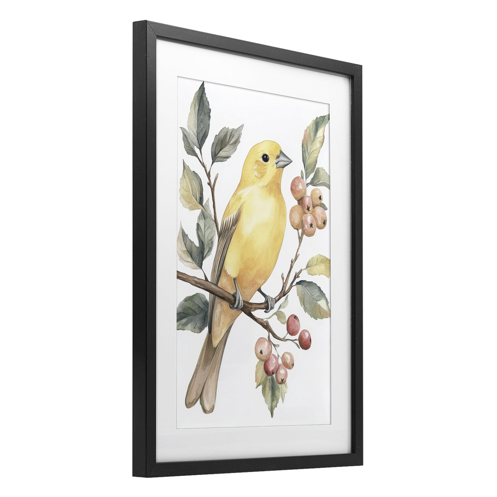 Stupell Industries Sun Lit Bird on Branch Black Framed Print Under Glass, design by Petal Prints Design