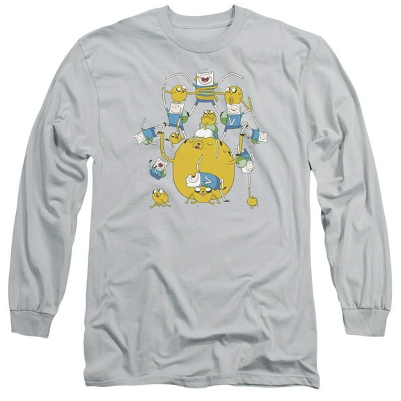 Adventure Time Finn&Jake Group Long Sleeve Adult 18/1 T-Shirt Silver