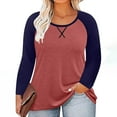 thumbnail image 3 of Womens Plus Size T-Shirts, Raglan Long Sleeve Shirts for Women Fall Casual Loose Fit Oversized Color Patchwork Crewneck Tees, 3 of 5