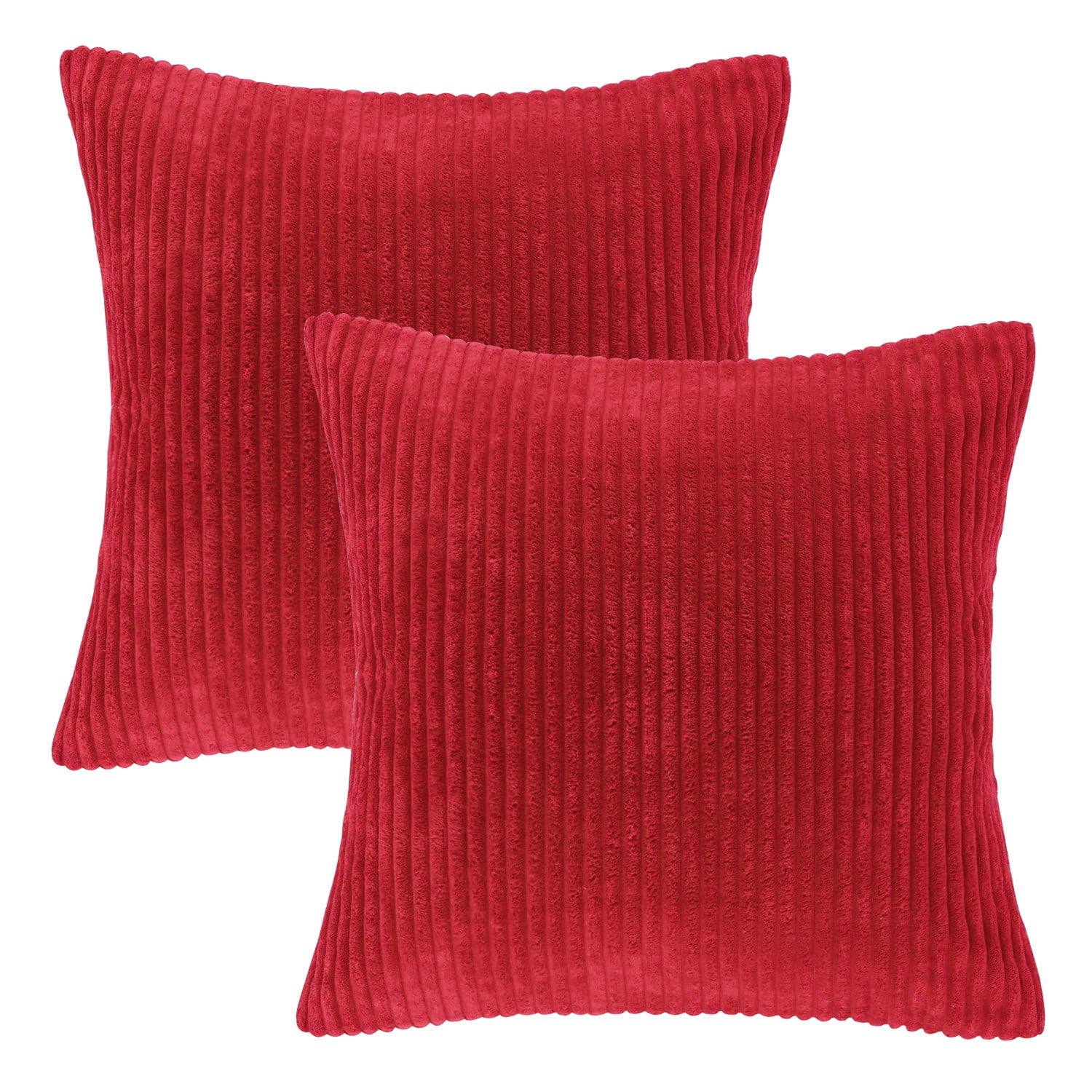 Soft Corduroy Striped Velvet Series Decorative Throw Pillow, 20" x 20", Red, 2 Pack