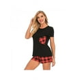 thumbnail image 3 of Women's Plaid Pajamas Set Summer Cute Heart Printed Short Sleeve Shirts Top Plaid Capri Shorts Sleepwear,2 Piece Nightshirts Loungewear Super Soft Cooling Sleepshirt with Lounge Shorts PJ Sets S-XXL, 3 of 7