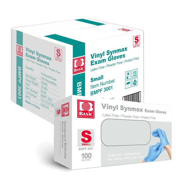 Guantes de examen de vinilo Intco Synmax, sin látex, sin polvo, pequeños
