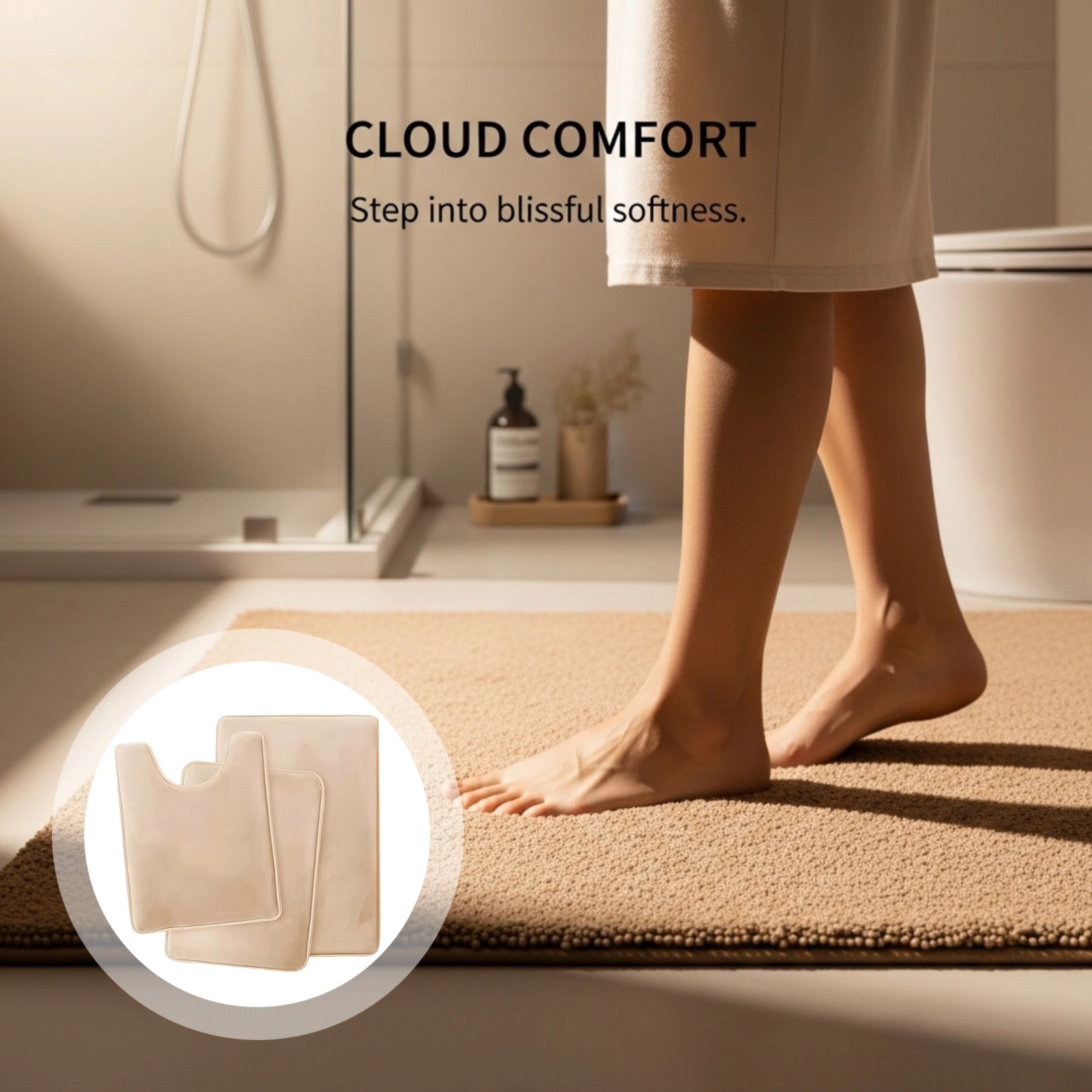 3 Pcs Light Brown Bathroom Rugs Set – Plush Absorbent Bath Mat with U-Shaped Contour Rug, Non-Slip Backing, Memory Foam Comfort, 31.5" x 19.7" + 2 Smaller Mats