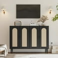 thumbnail image 5 of Rattan Sideboard Buffet Cabinet, Boho Accent Storage Cabinet, 4 Doors Console Table Coffee Bar with Power Outlet, Adjustable Shelves for Kitchen, Dining Room, Hallway, Living Room (Black_1), 5 of 8