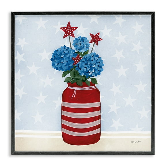 Stupell Industries Summer Stars Bouquet Patriotic Painting Black Framed Art Print Wall Art, 12 x 12