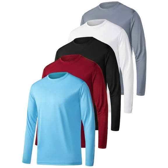 TELALEO 5 Pack Long Sleeve Shirts for Men Moisture Wicking UPF SPF Sun Protection Tee Shirts Workout T Shirts,L