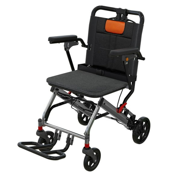 Pinypikaka Ultra Lightweight Elderly Transport Wheelchair Portable Lightweight Folding Transport Chair, with Locking Handbrake, Removable Flip Armrests, Swinging Footrests