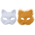 thumbnail image 2 of Tnobhg Cat Masque DIY Set White Paper Cat Masque with Eye Mesh Faux Fur Unfinished Cat Masque for Kids Adults DIY Painting, 2 of 8