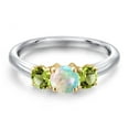 thumbnail image 3 of Gem Stone King 10K Two Tone Gold Simulated White Opal and Green Peridot Engagement Ring for Women | 1.10 Cttw | Round Cabochon 5MM | Gemstone October Birthstone | Size 7, 3 of 6