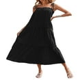 thumbnail image 4 of PENGXIANG Femmes d'Été Spaghetti Sangle Longue Maxi Robe Haut Bas Robe à Volants Étagée en Vrac Plage Fluide Robe Longue Abricot XL, 4 of 5