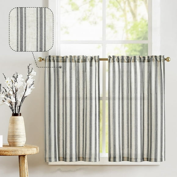 Cortinas Jinchan a Rayas de Lino para Cocina 62x61 cm 2 Paneles