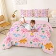thumbnail image 3 of Metsweet Cartoon Dino Queen Comforter Set 3 Pieces, Cute Jungle Wildlife Comforter Sets Queen, Purple Pink Light Pink,Pink Reversible,1 Comforter and 2 Pillowcases, 3 of 6