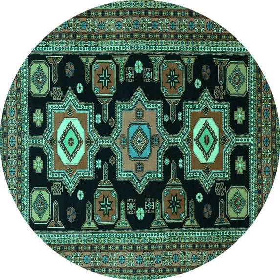 Ahgly Company Machine Washable Indoor Round Persian Turquoise Blue Traditional Area Rugs, 5' Round