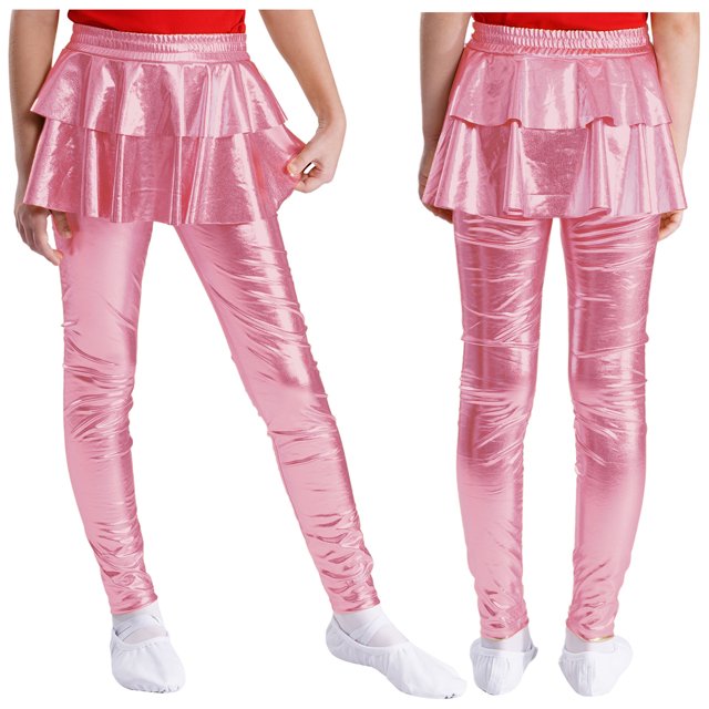 TiaoBug Leggings à Volants Métalliques Brillants pour Filles, Jupes-Pantalons de Jazz Hip Hop, Culottes de Danse, Tenue de Danse Rose 12
