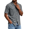 thumbnail image 5 of CBASIHI Mens Short Sleeve Button Down Shirts with Pockets- Collared Breathable Loose Fit Casual Summer Business Work Wear Top Dark Gray Size 3XL, 5 of 8