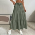 thumbnail image 2 of RPVATI Maxi Skirts for Women Long Length Drawstring Linen Summer Elastic High Waisted Skirts Boho Tiered Holiday Fashion Pleated Flowy A Line Skirt Green XXL, 2 of 7