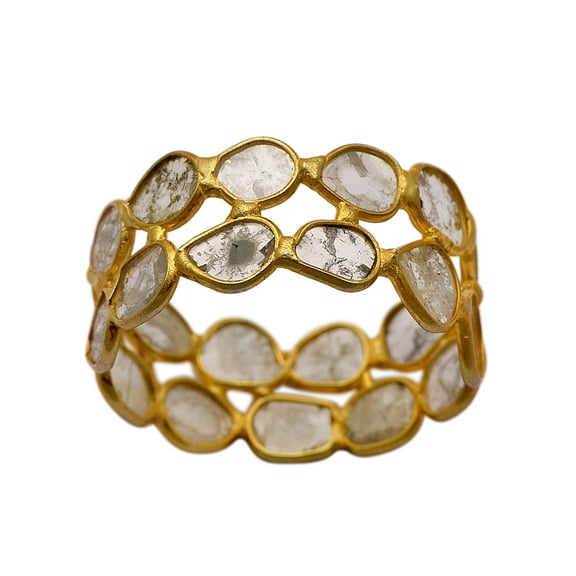 Mooneye 2.00 CTW Diamond Polki Multi Band Eternity Women Gifts Ring 925 Sterling Silver Gold Plated