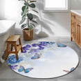 thumbnail image 4 of Blue Purple Floral Round Rug 3ft Washable Circle Entryway Rugs Non Slip Ombre Butterflies Modern Art Spring Area Rug Indoor Floor Carpet for Bedroom Kitchen Living Room Home Office Dining Room, 4 of 8
