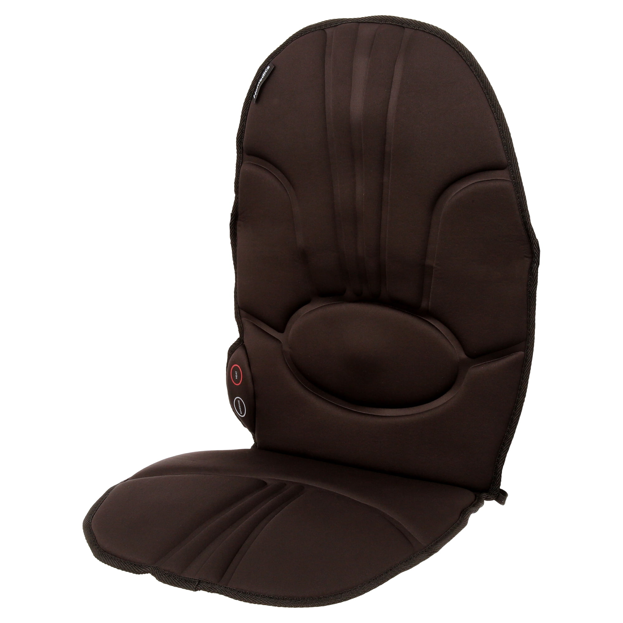 Homedics Deluxe Portable Seat Cushion Massager with Heat Vibrating pad, Integrated Control, Invigorating Vibration for Back and Lumbar. Black In color