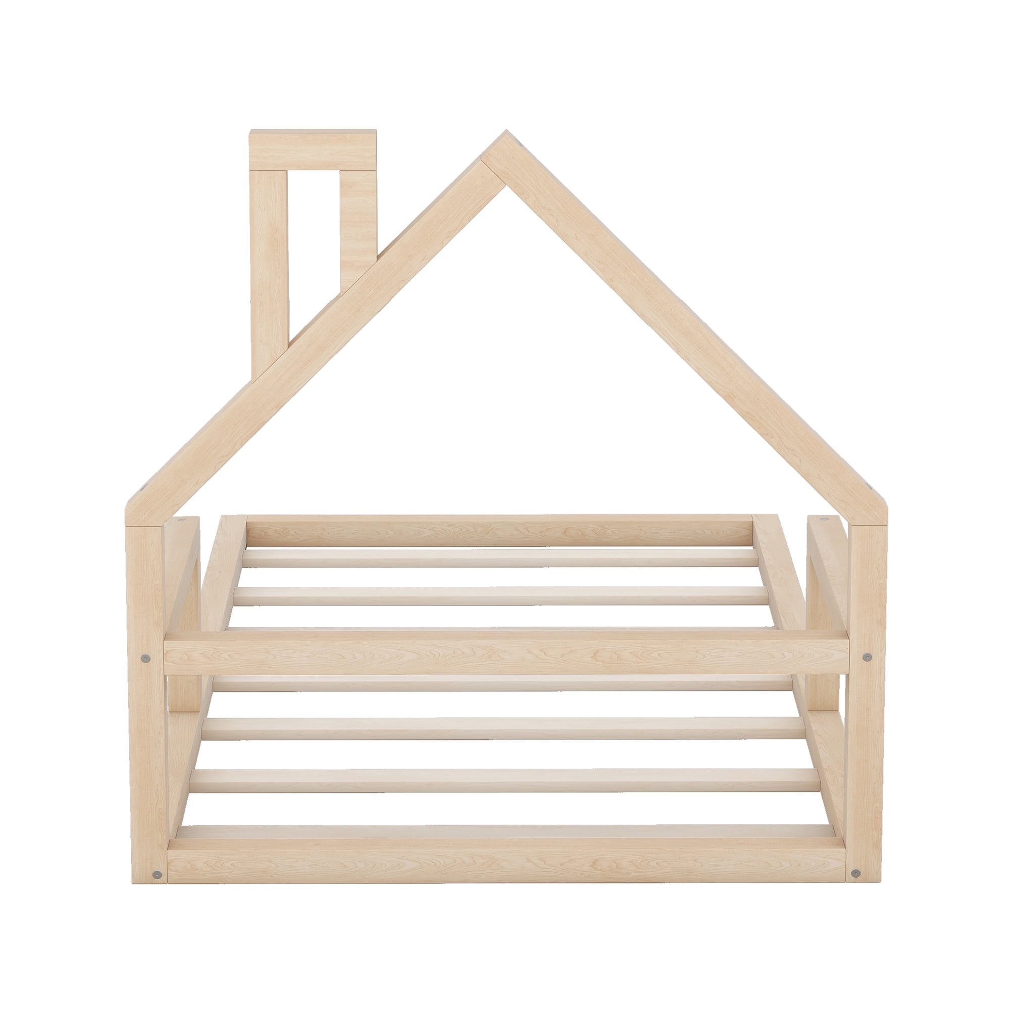 Leumius Twin Size Floor Bed with House-Shaped Headboard,Montessori Bed Low Floor Bed Frame with Slats for Boys Girls,No Box Spring Needed,Natural