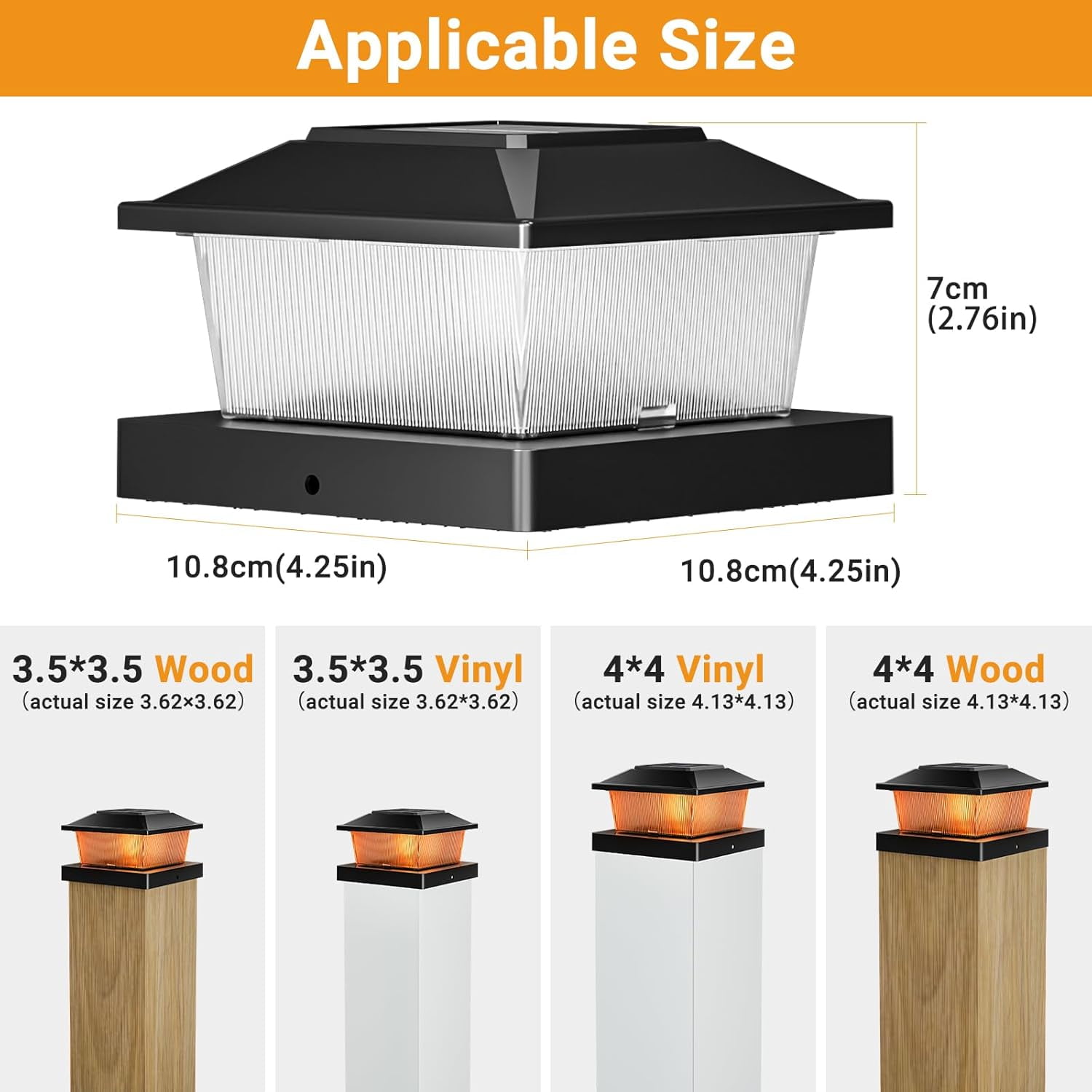 8 Pack Solar Flame Post Cap Lights,4x4 Outdoor Fence Post Lights with Flickering Flame Effect, Waterproof Solar Deck Lights for 4x4 and 3.5x3.5 Wood Vinyl Posts, Black