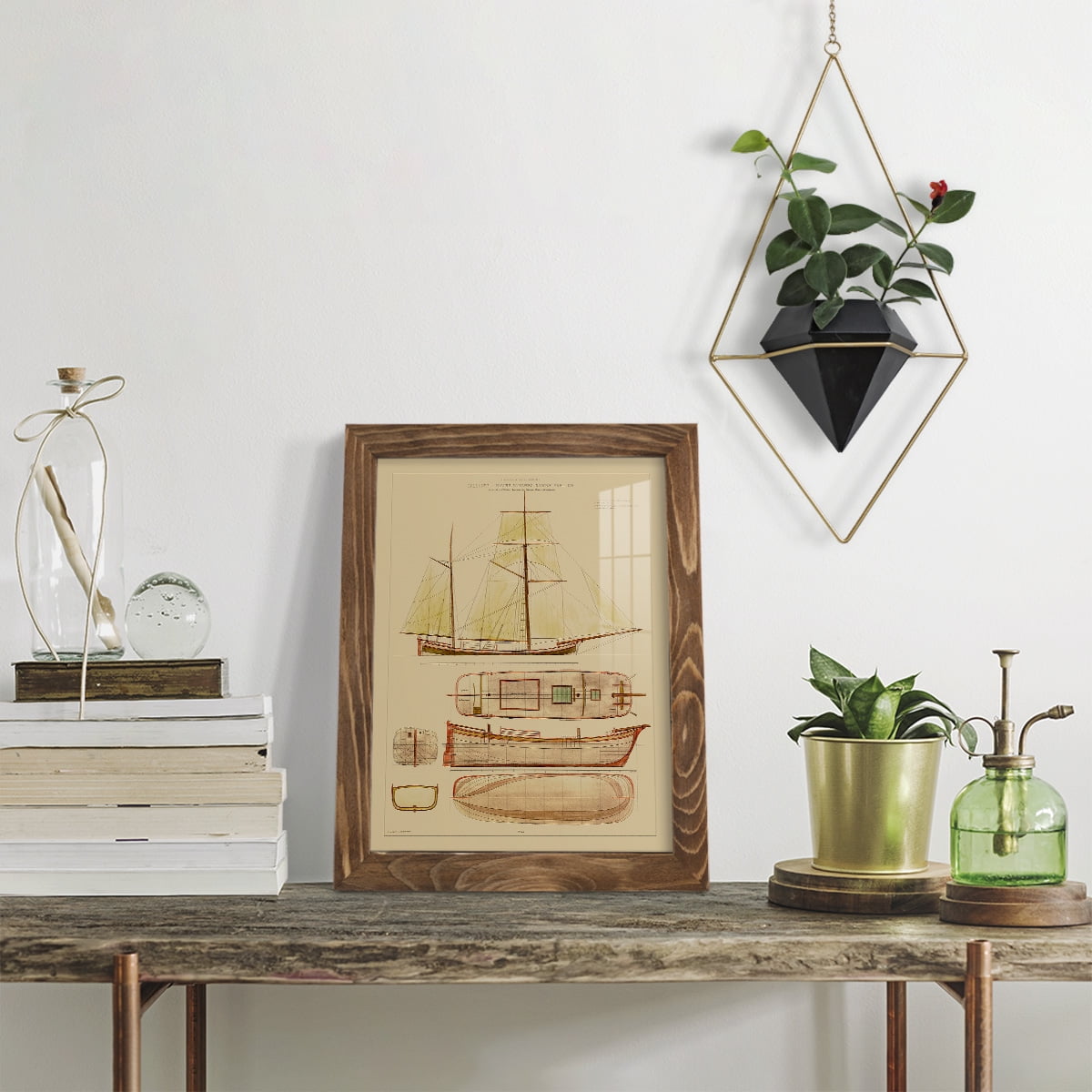 Antique Ship Plan IV -Framed Print w/glass-Walnut