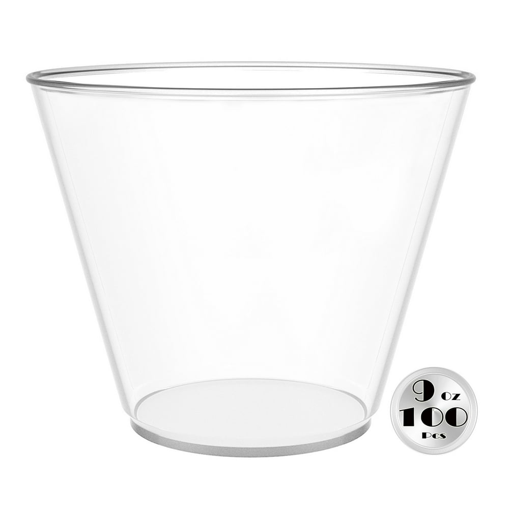 JL Prime 100 Clear Plastic Cups, 9 Oz Heavy Duty Reusable Disposable