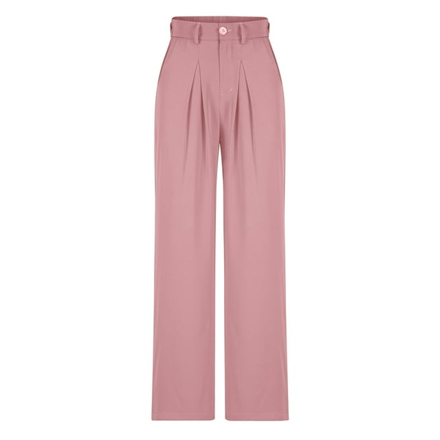 Timegard Womens Formal Pants Elastic High Waist Straight Leg Solid Color Office Work Lounge Pants Pockets