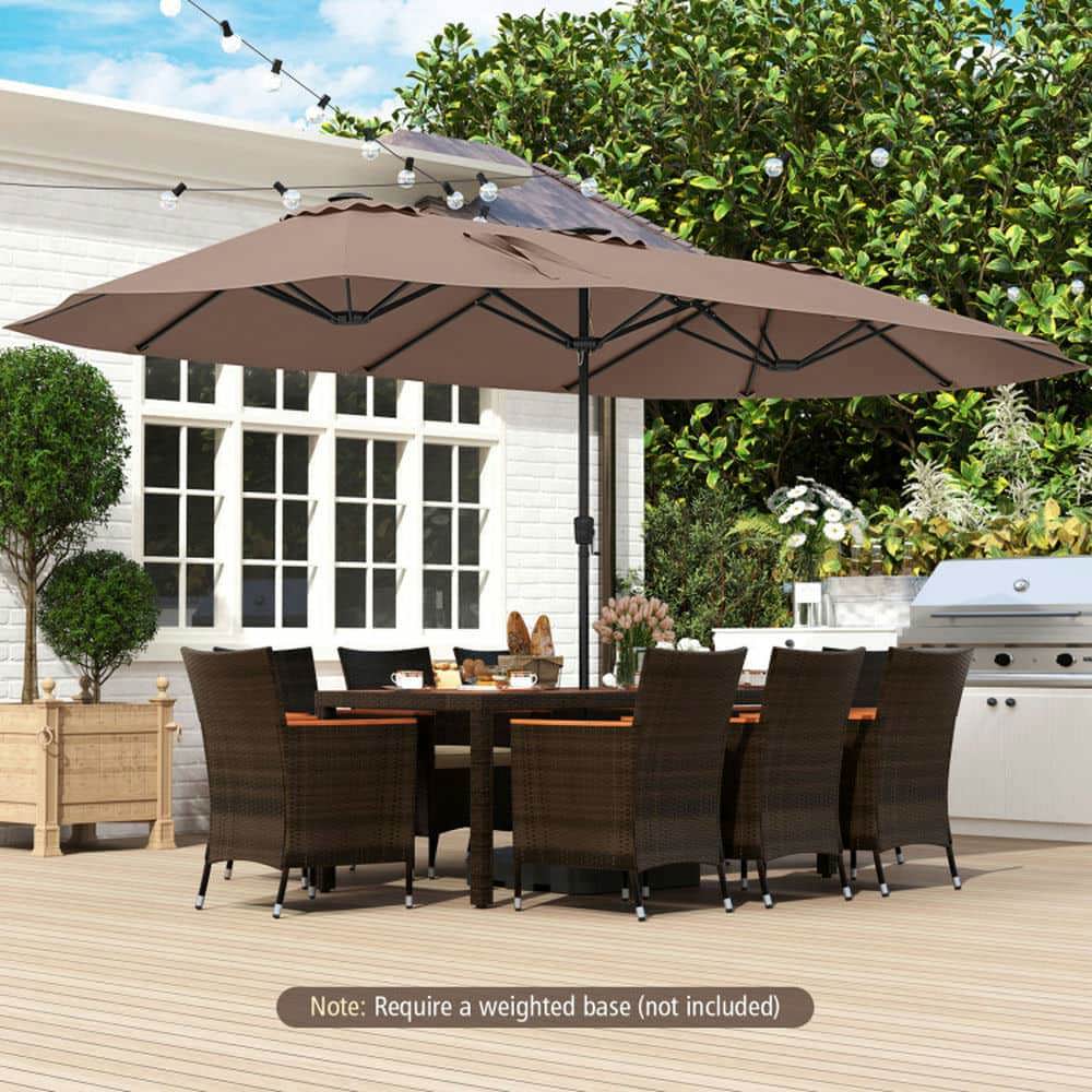 Demifill 15.5 FT Extra-Large Patio Umbrella, Outdoor Shade with LED Solar Lights and Crank Handle for Outdoor, Brown