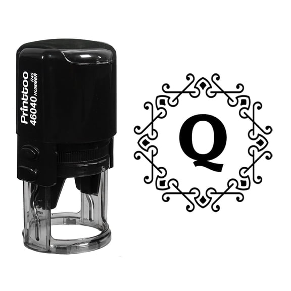 Printtoo Office Stationary Octagon Celtic Swirl Frame Alphabet Q Monogram Initial R-40 Self Inking Rubber Stamp-Black
