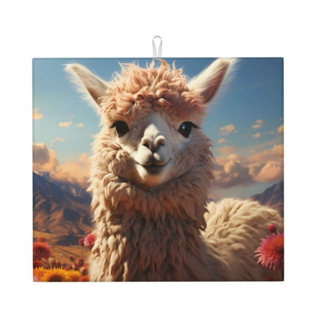 

Vsdgher Fluffy Alpaca Mountain Meadow Print Dish Drying Mat Kitchen Counter Mat Dish Drying Pad for Dishes Utensils Pots and Pans 16 x 18