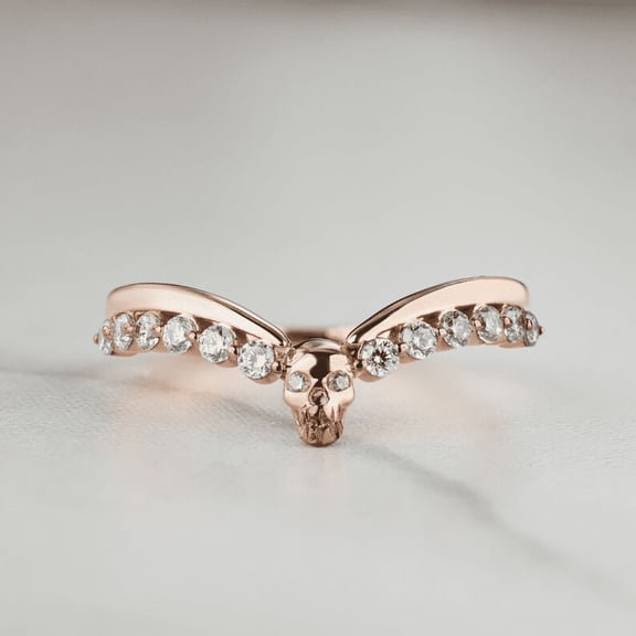 Skull Ring Enhancer -Curved Wedding Band Women - Engagement Stack Enhancer - 925 Sterling Silver Anniversary Ring - Gothic Rings Mothers day & Valentines day Gift