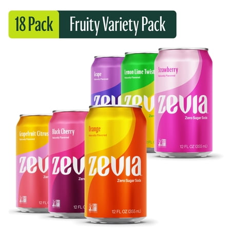 Zevia Zero Sugar  0 Calorie  Caffeine-Free Soda Pop  Fruit Variety Pack  12 fl oz  18 Pack Cans