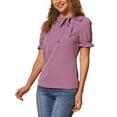 thumbnail image 4 of INSPIRAR CHIC Blusas de Verano para Mujeres de Color Sólido con Lazo en el Cuello y Mangas Cortas para Usar en el Trabajo Color Ciruela Claro XS, 4 of 6