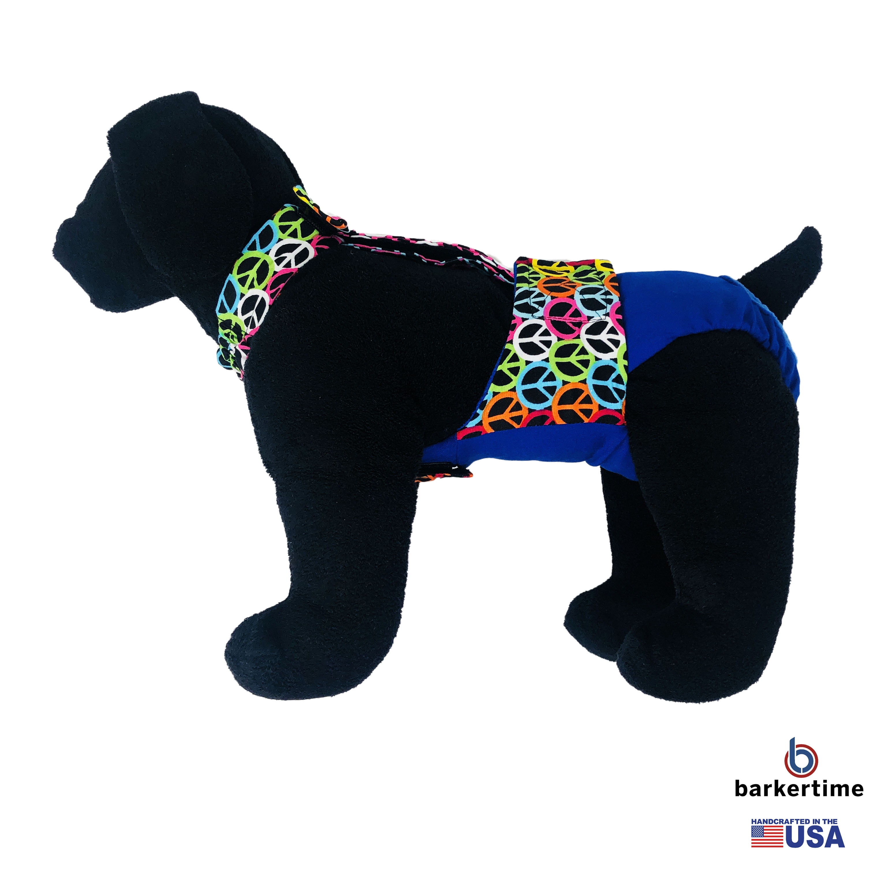 Barkertime Peace Love on Blue Dog Diaper Overall