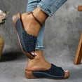 thumbnail image 6 of Women Slippers with Arch Support Wedge Thick Sole Hollow Open Toe Slip-on Slides Women Footwear Beach Vacation Holiday Vintage FashionNavy 7, 6 of 9