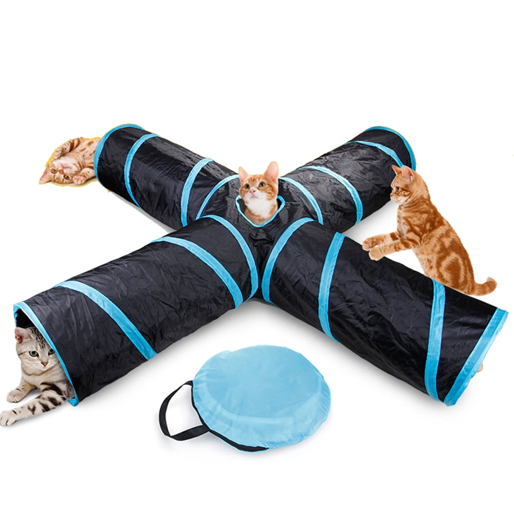 Indoor/Outdoor Use JIN CAN Cat Tunnel Toy Upgraded Collapsible 4 Way Pet Play Tunnel Tube Storage Bag & Cat Toys Feather Wand Dogs 3 Way Tunnel Guinea Pig Rabbits