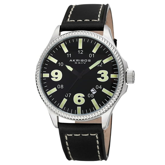 Men's Quartz Date Indicator Leather Green Strap Watch