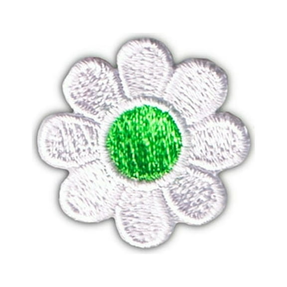 1" Daisy White Petals Green Center Patch Flowers Embroidered Iron On Applique