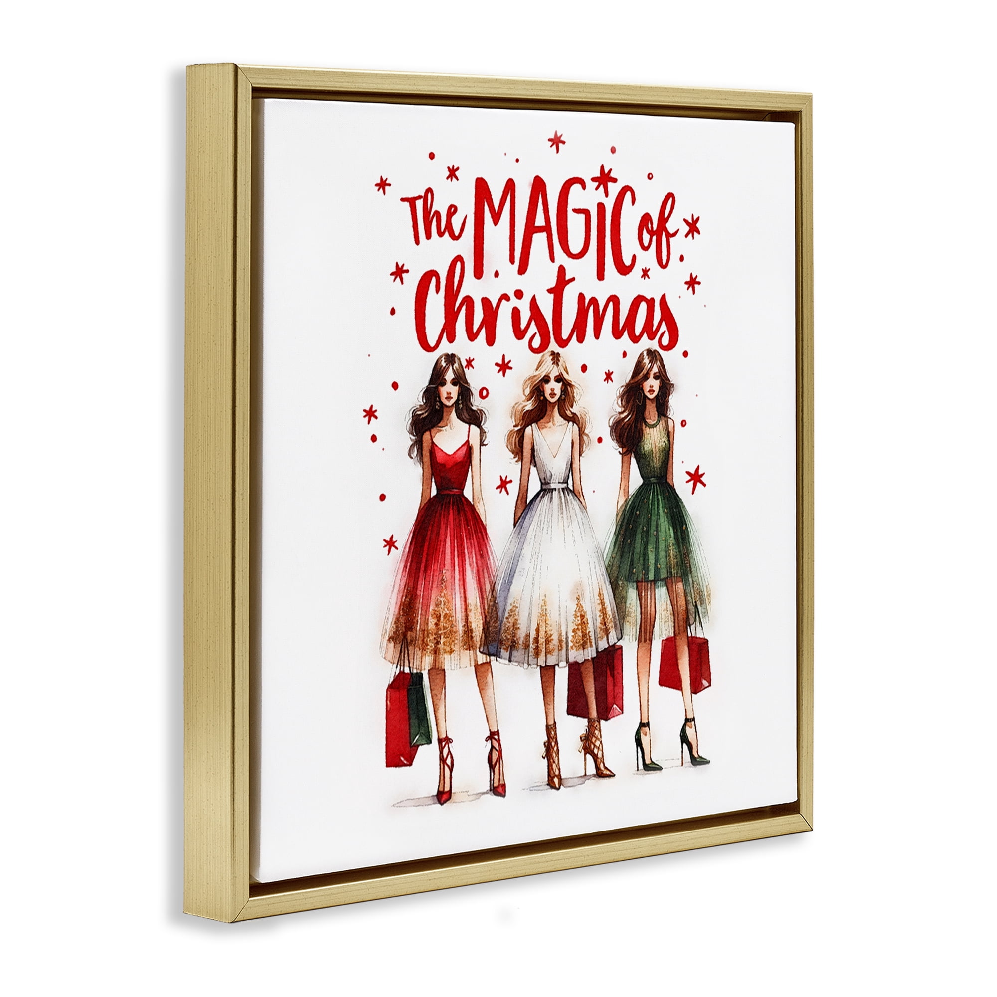 Stupell Industries Glam Magic Of Christmas Holiday Painting Gold Floater Framed Canvas Art Prints Wall Art, 25 x 25